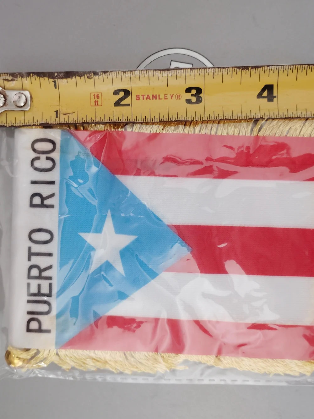 Puerto Rico Mini Banner with Gold Fringe - Red, Blue & White